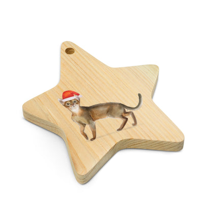 Cat with Christmas Hat Abyssinian wooden ornaments