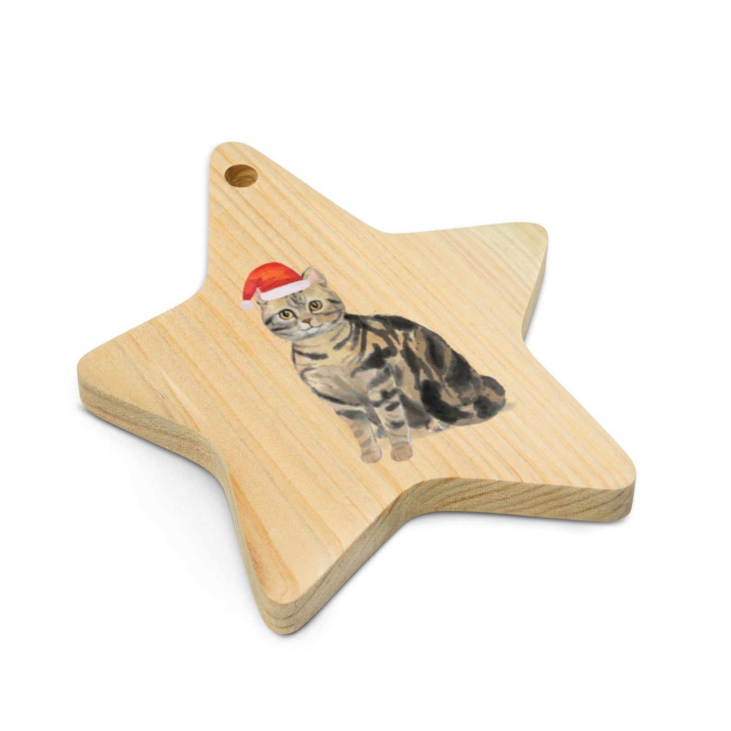 Cat with Christmas Hat Tabby wooden ornaments