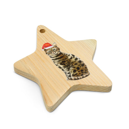 Cat with Christmas Hat Bengal wooden ornaments