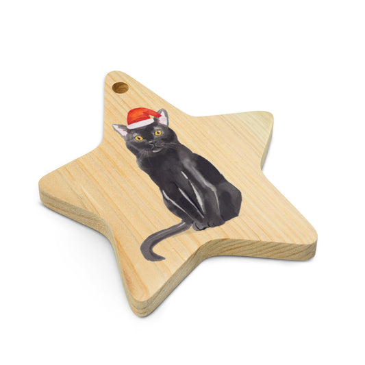 Cat with Christmas Hat Bombay wooden ornaments