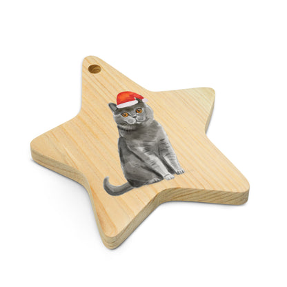 Cat with Christmas Hat British Shorthair wooden ornaments