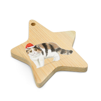 Cat with Christmas Hat Exotic Shorthair wooden ornaments