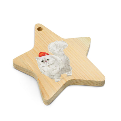 Cat with Christmas Hat Persian Wooden ornaments