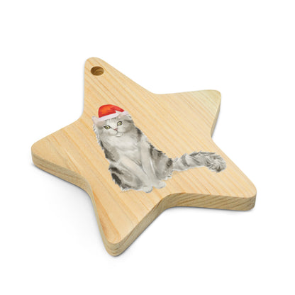 Cat with Christmas Hat Ragamuffin wooden ornaments