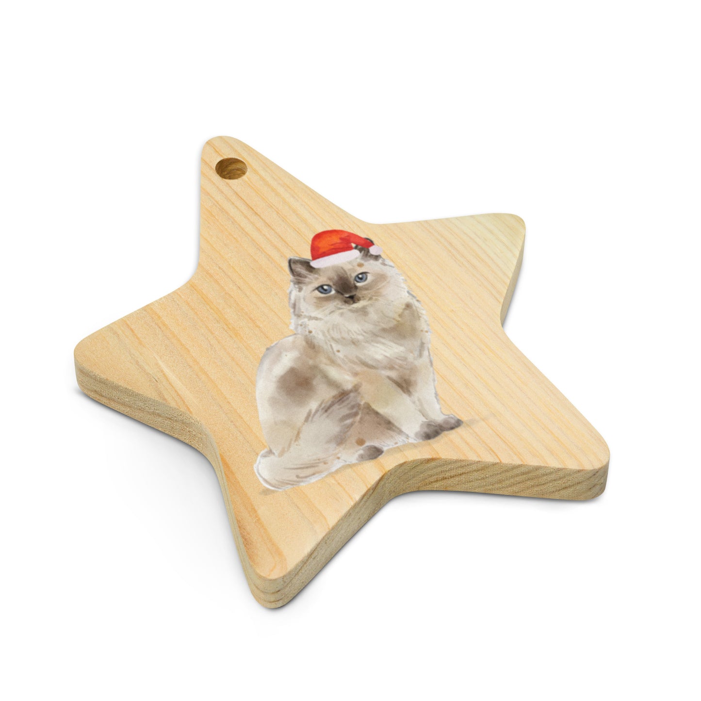 Cat with Christmas Hat Ragdoll wooden ornaments