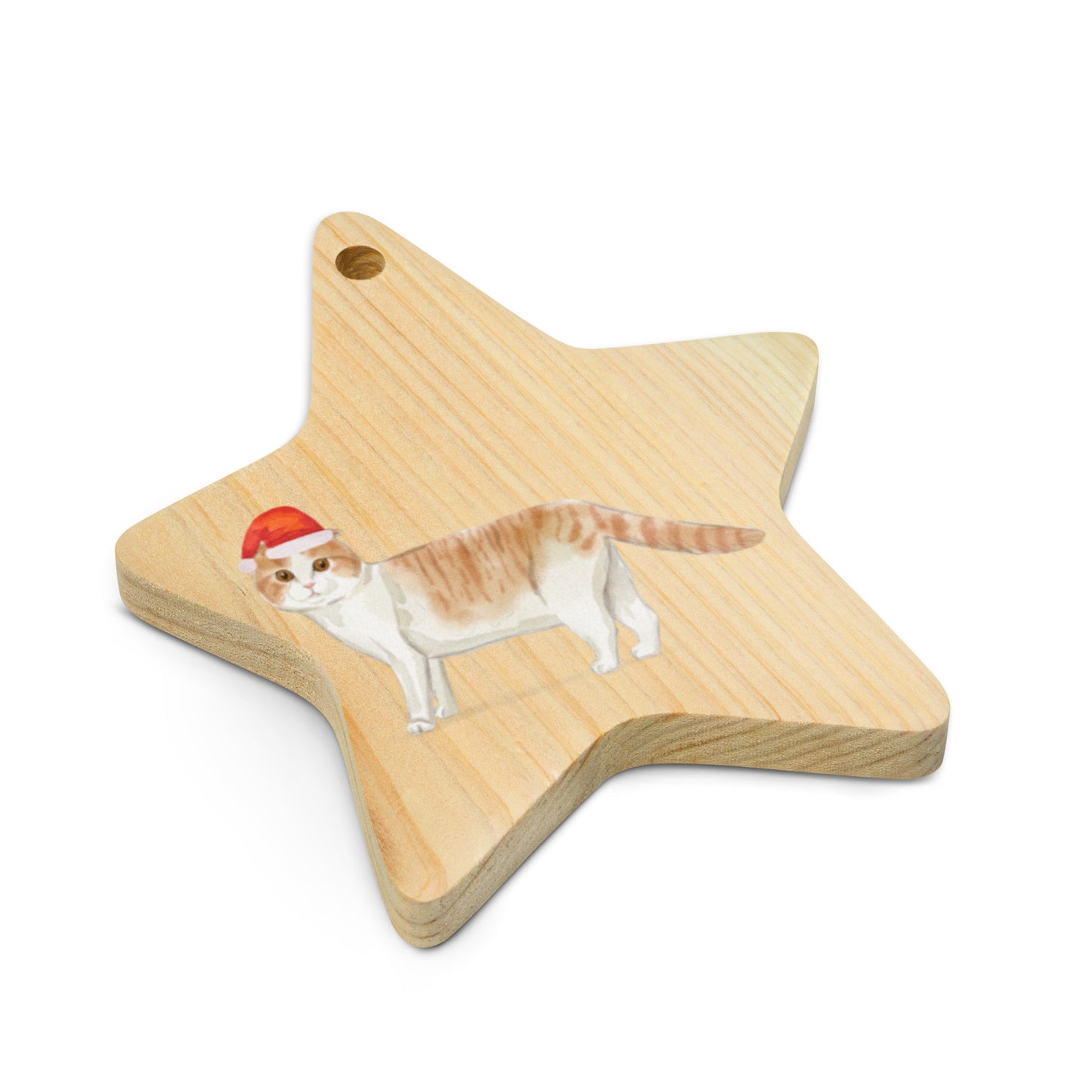 Cat with Christmas Hat Scottish Fold wooden ornaments