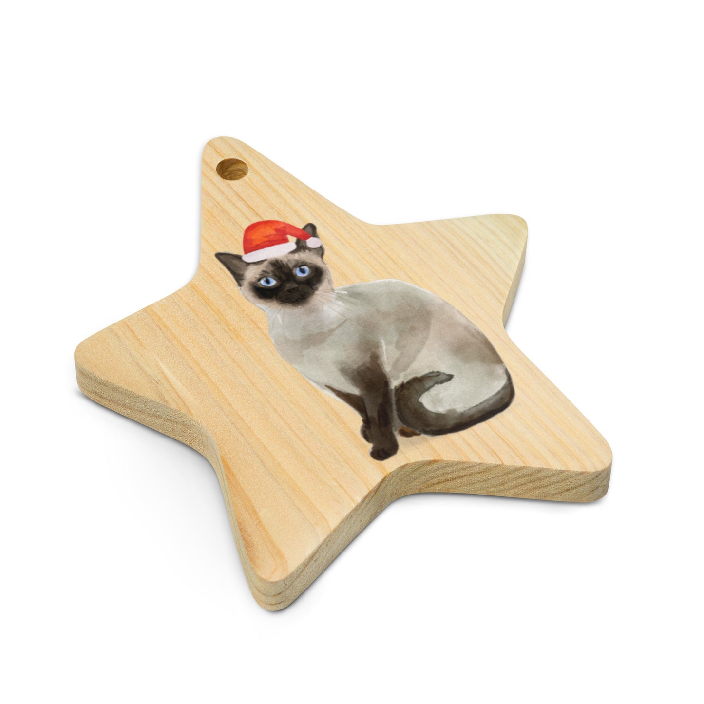 Cat with Christmas Hat Siamese wooden ornaments