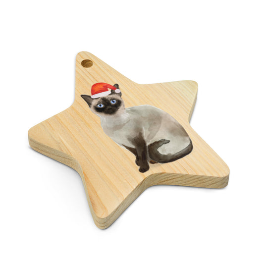 Cat with Christmas Hat Siamese wooden ornaments