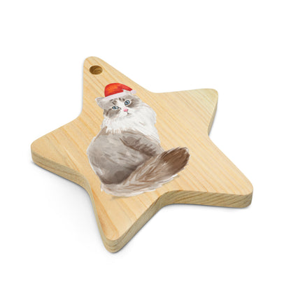 Cat with Christmas Hat Siberian wooden ornaments