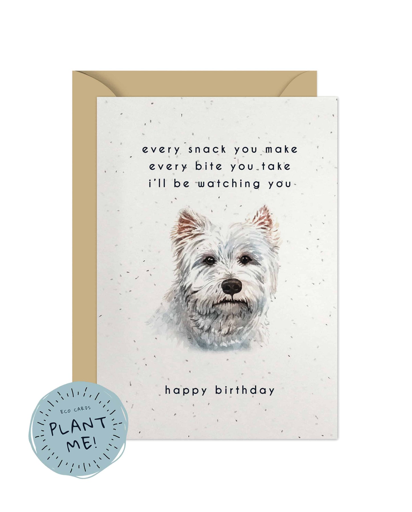 Every Bite You Take, White Terrier Birthday Card