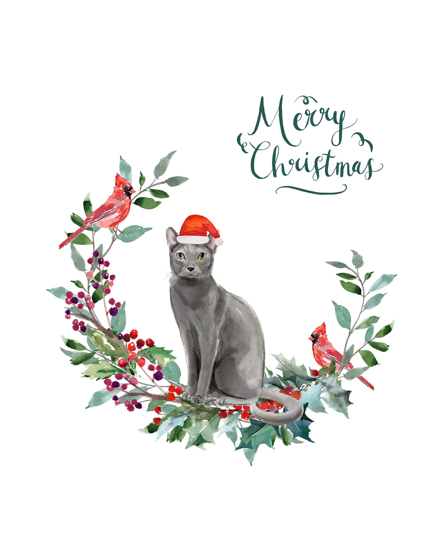 Blue Russian Cat Christmas Card