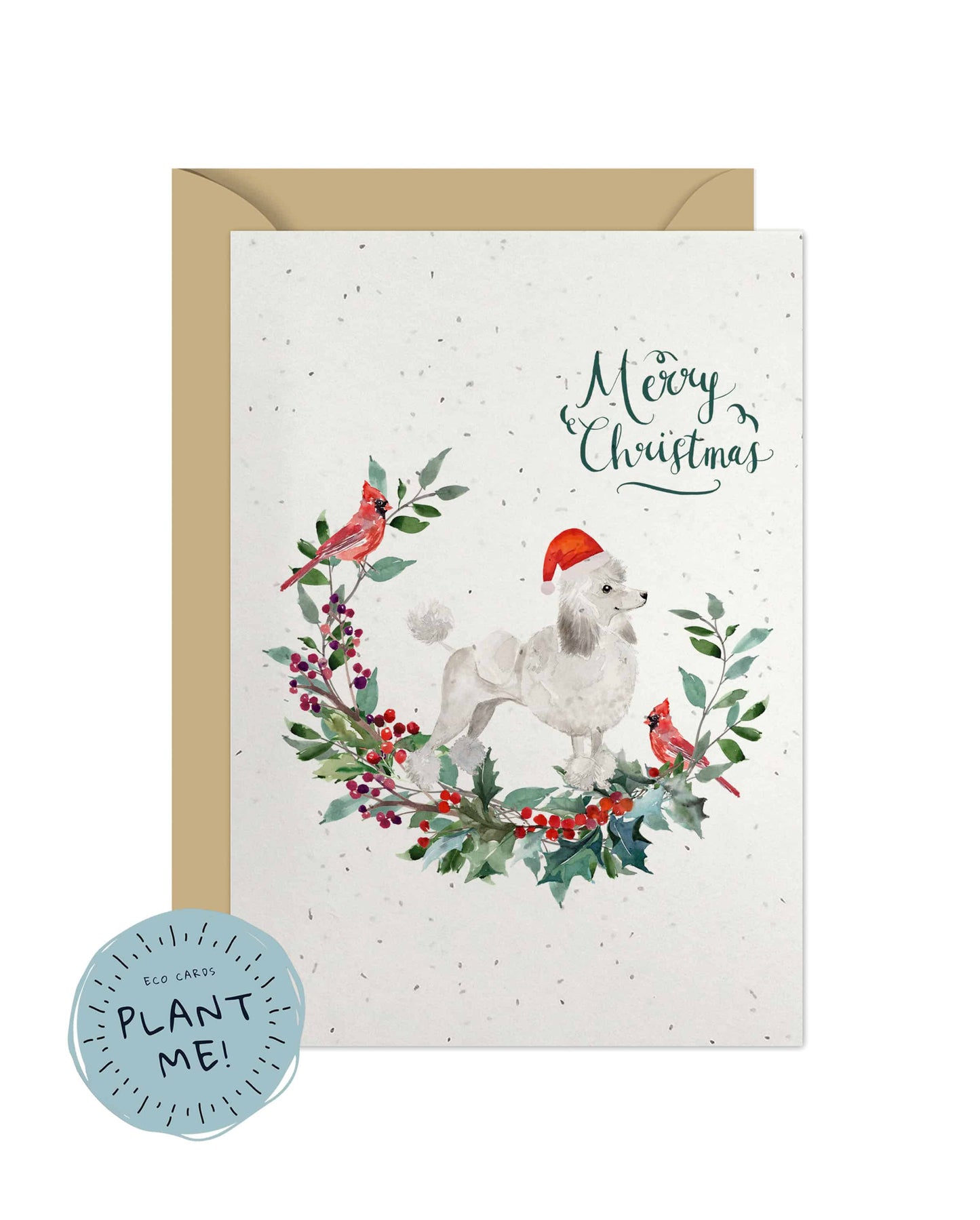 White Poodle Dog Christmas Card