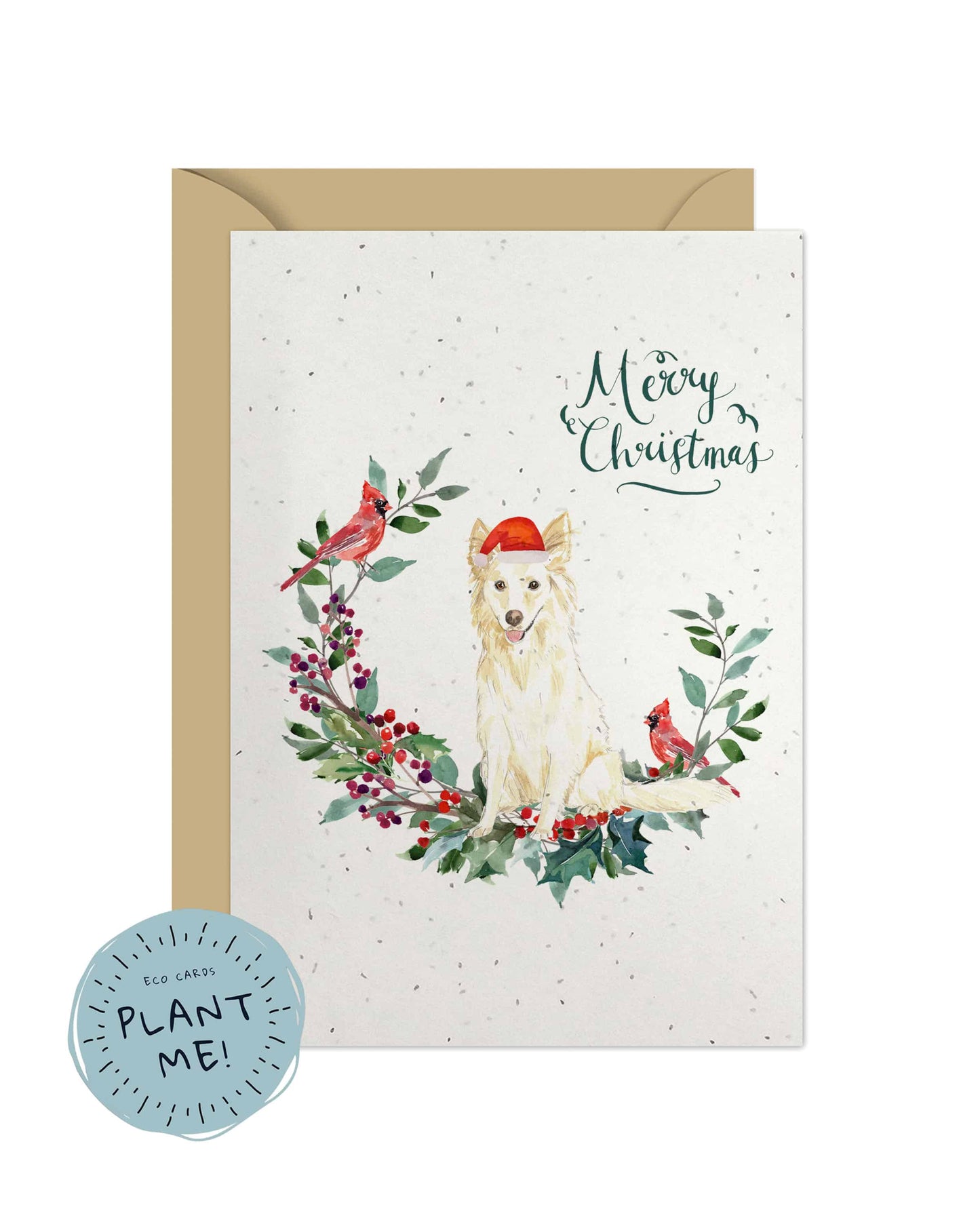 White Collie Dog Christmas Card