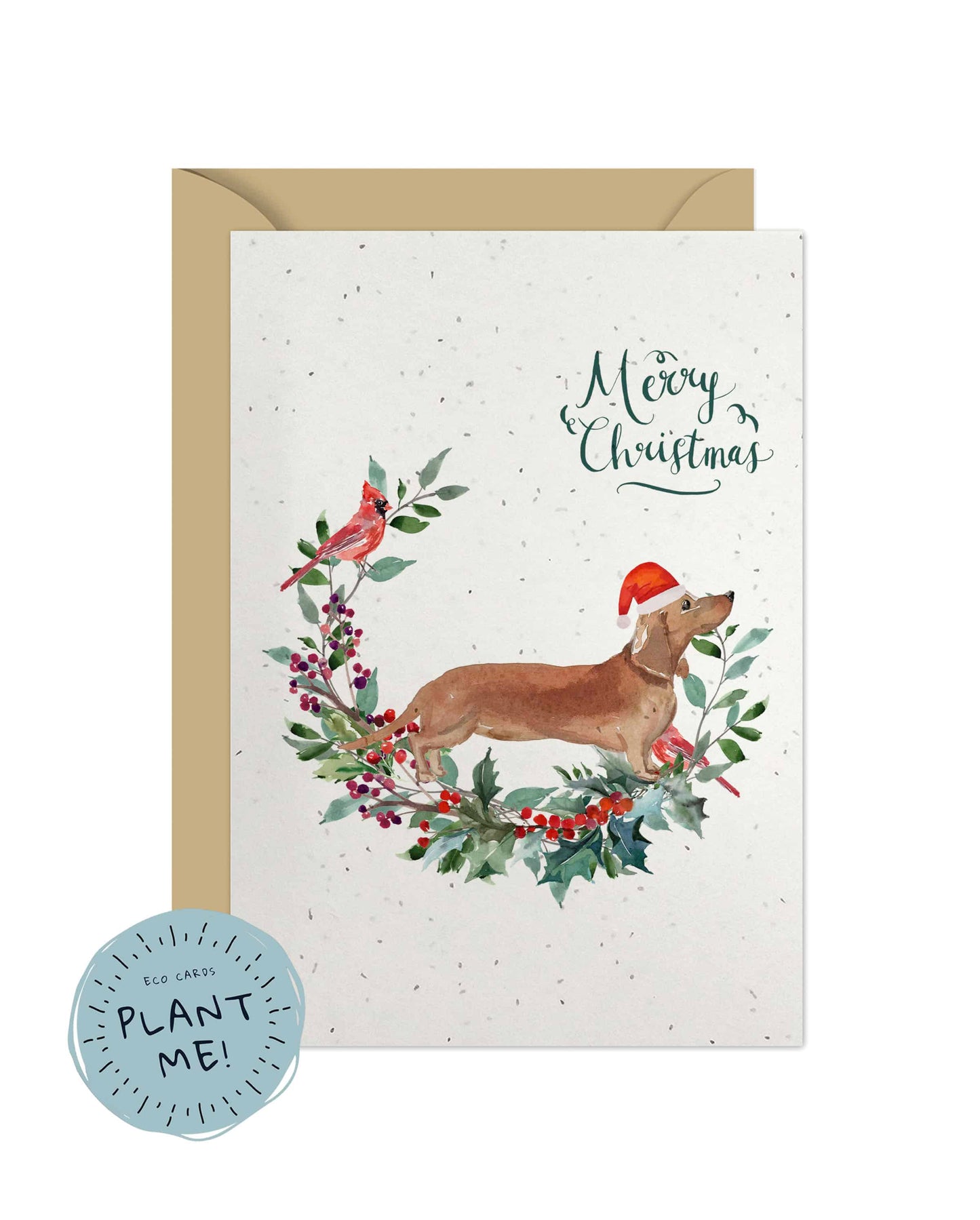 Tan Dachshund Dog Christmas Card