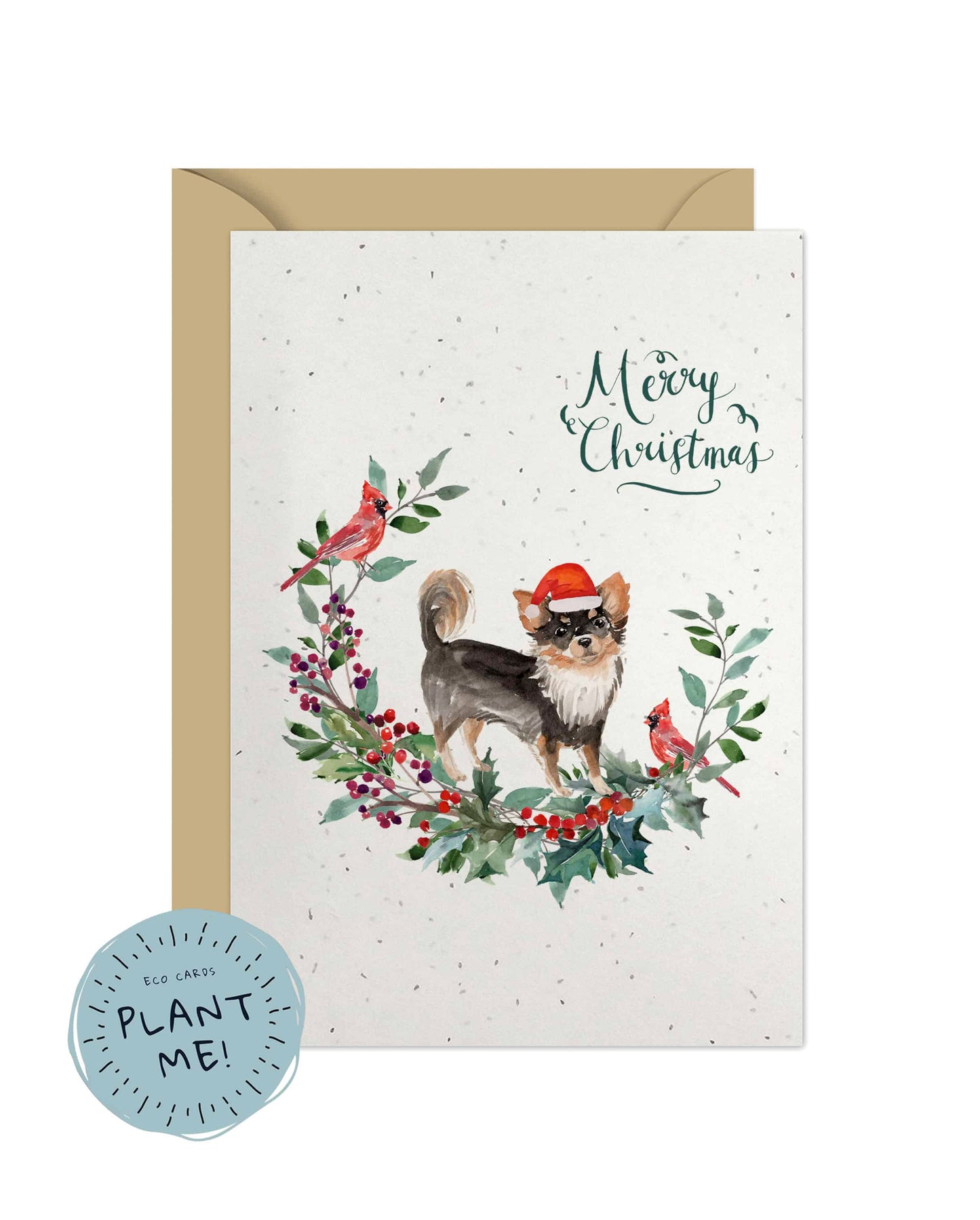 Long Haired Chihuahua Dog Christmas Card