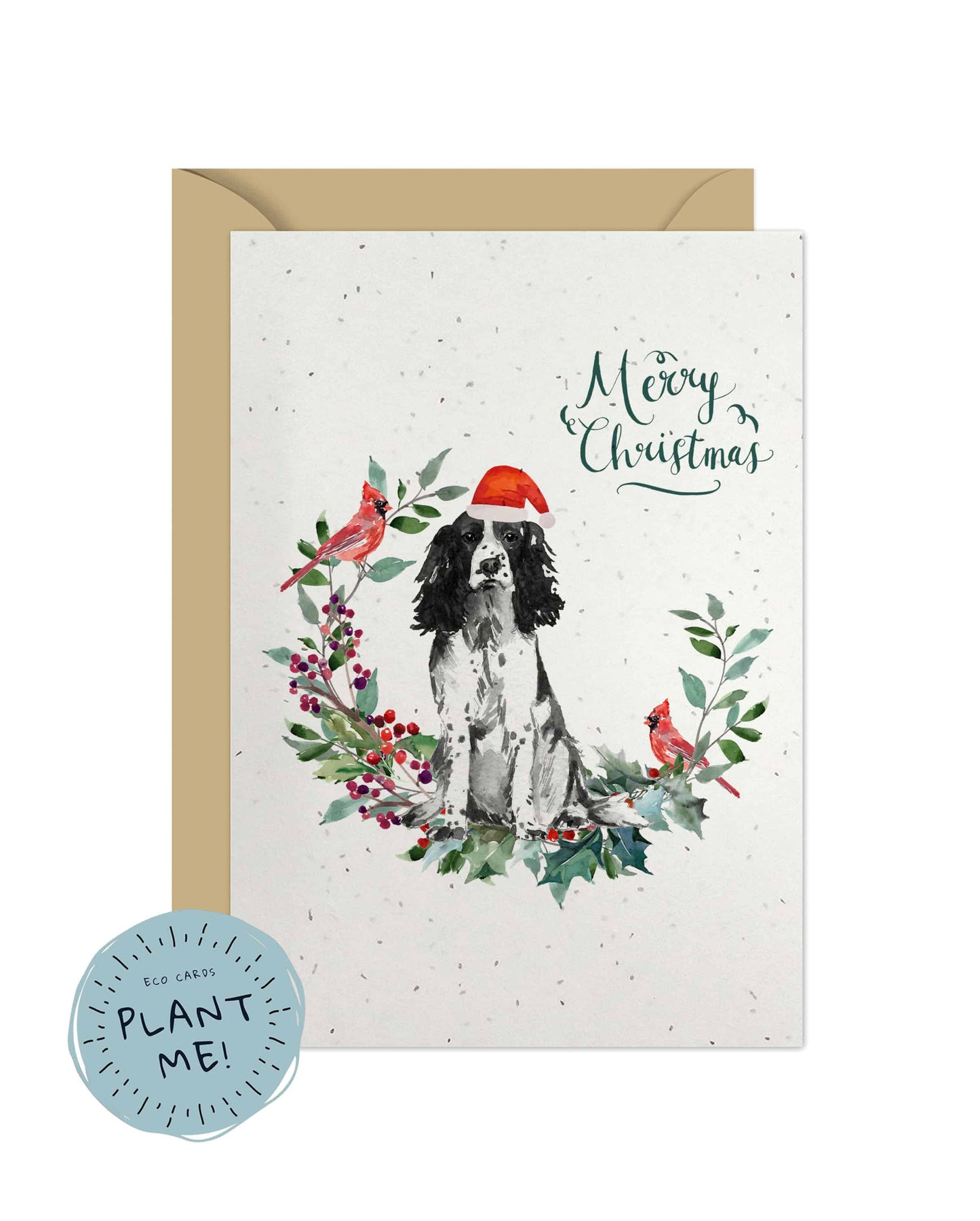 English Sprocker Spaniel Black & White Dog Christmas Card