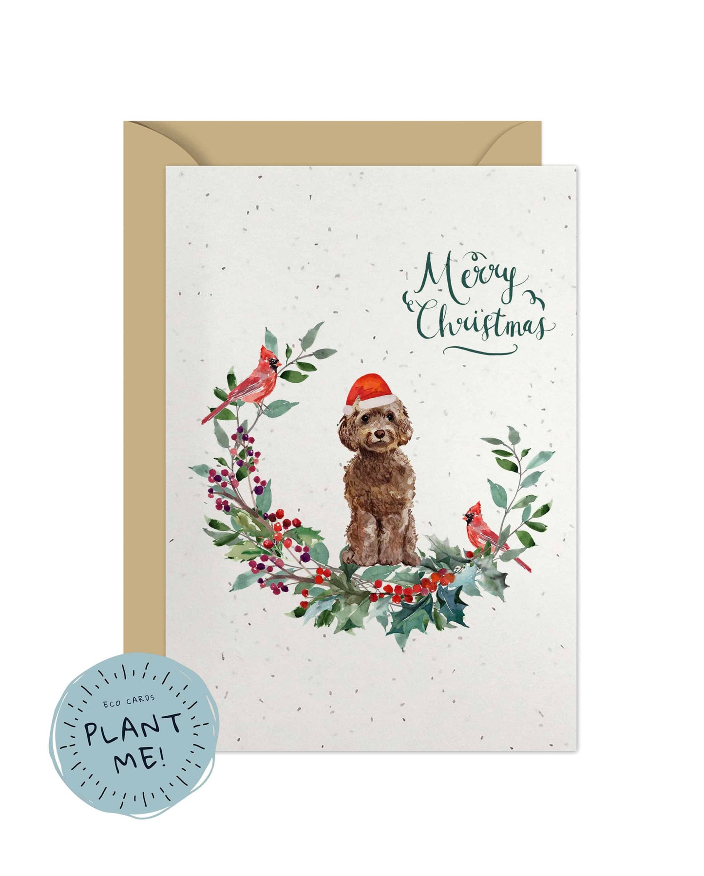 Brown Cockapoo Dog Christmas Card