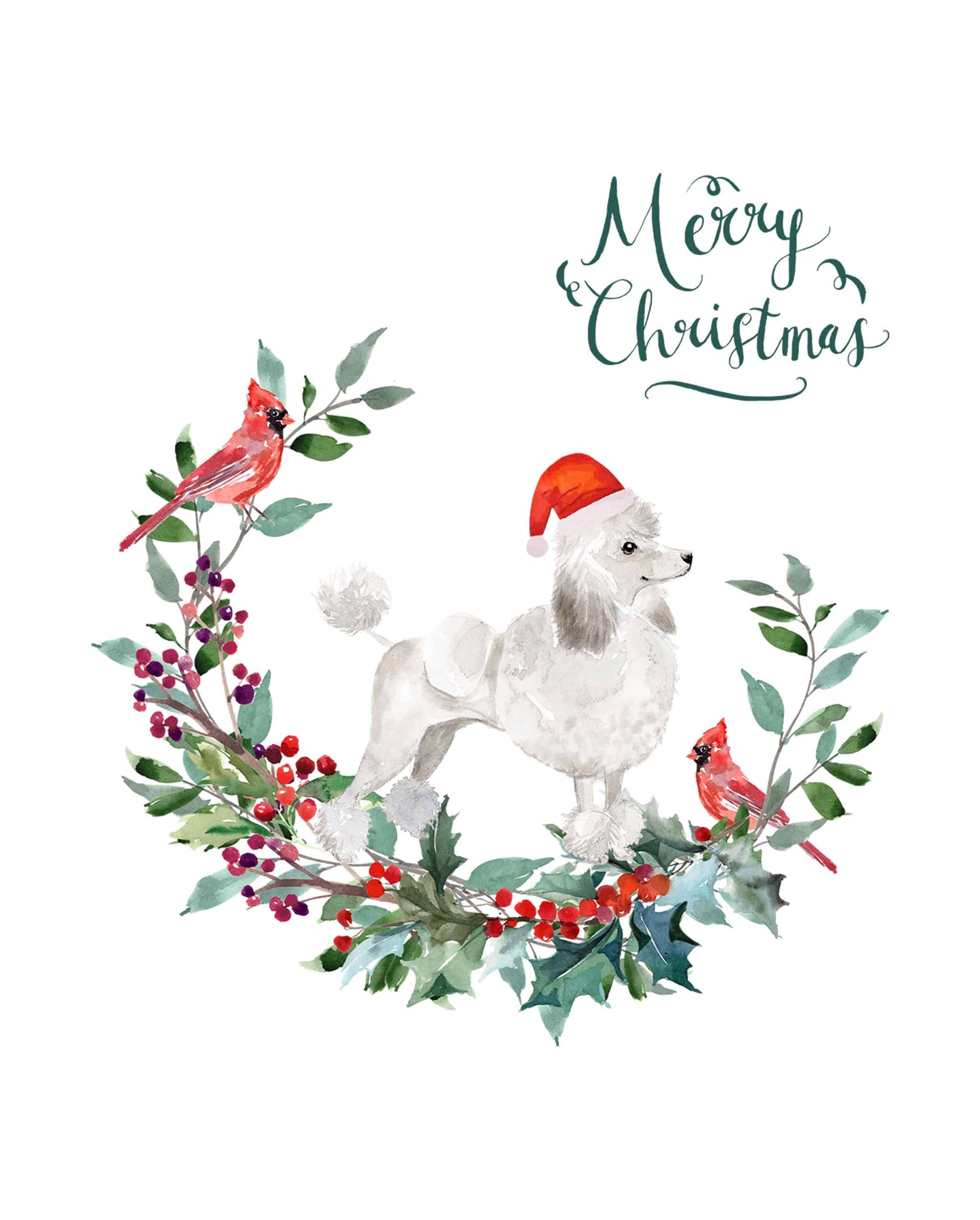 White Poodle Dog Christmas Card