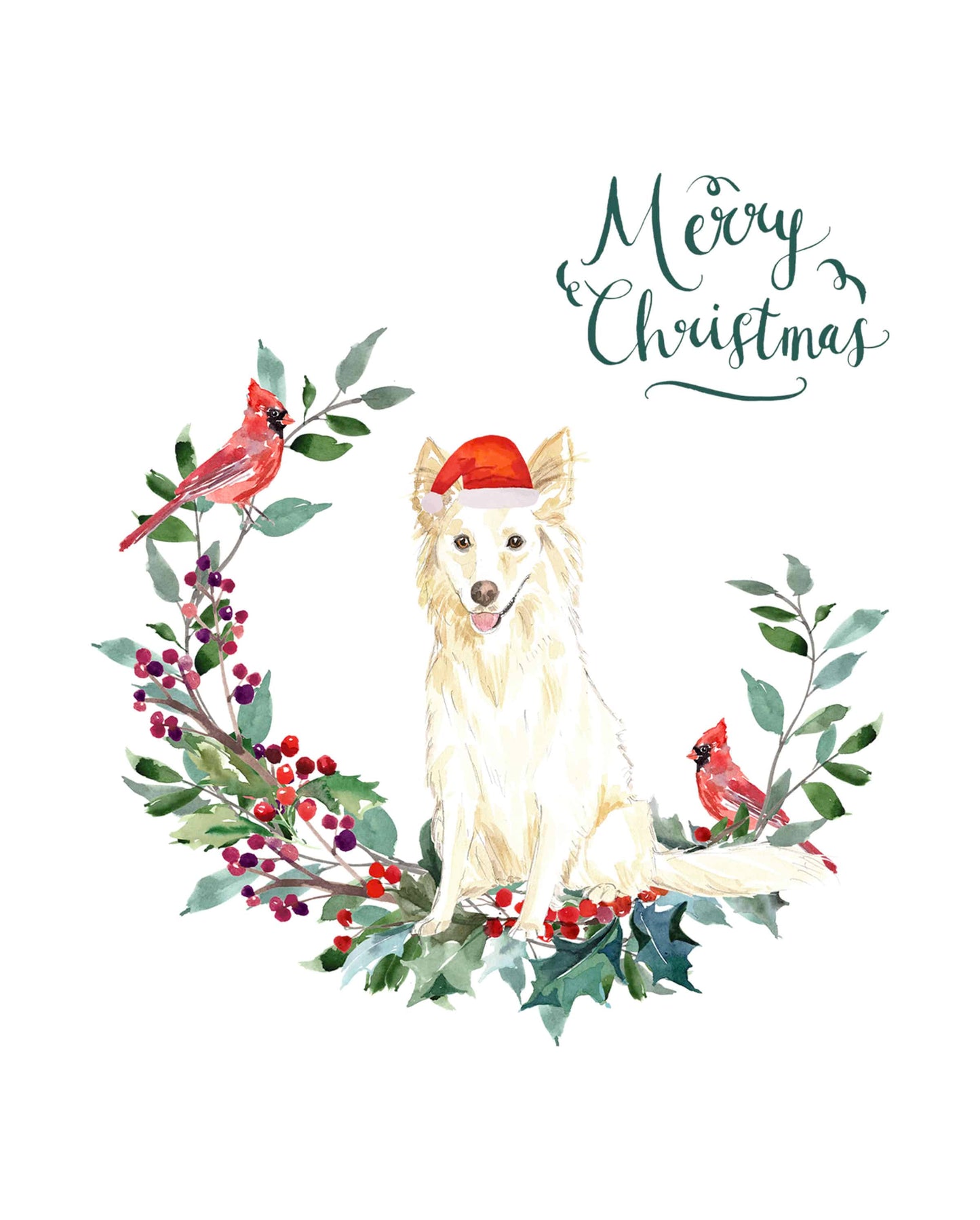 White Collie Dog Christmas Card