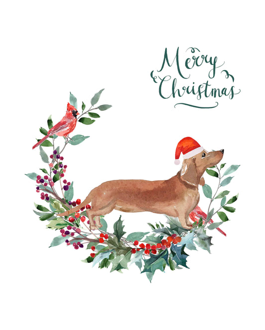 Tan Dachshund Dog Christmas Card