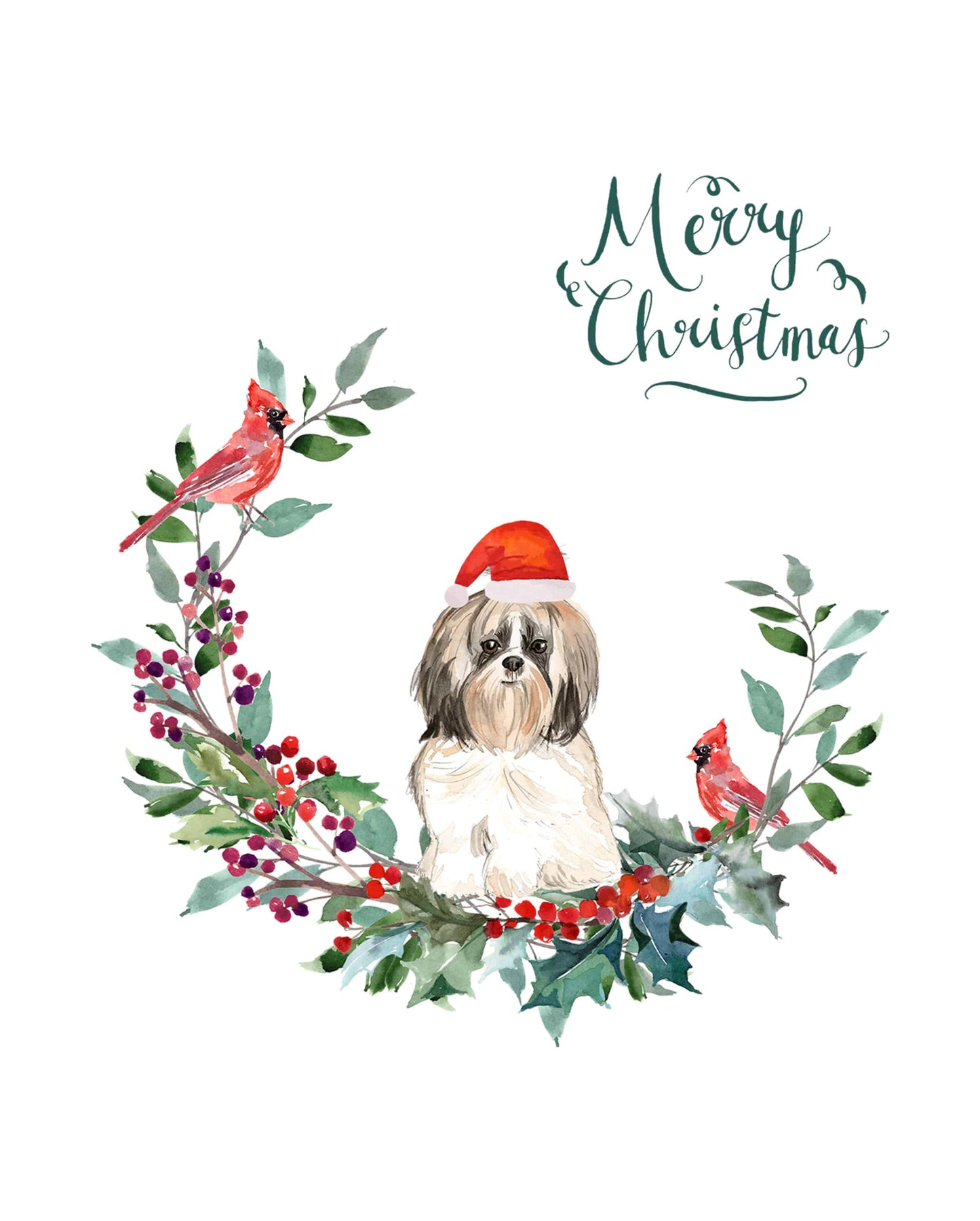 Shih Tzu Long Haired Dog Christmas Card