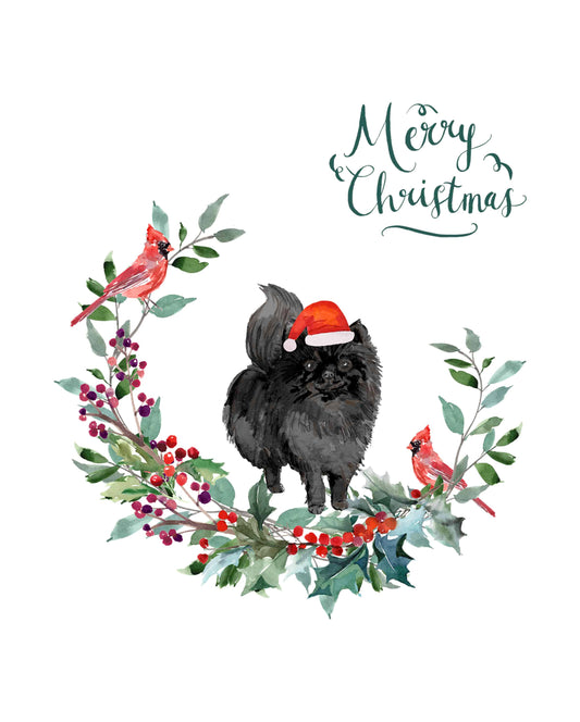 Pomeranian Black Dog Christmas Card