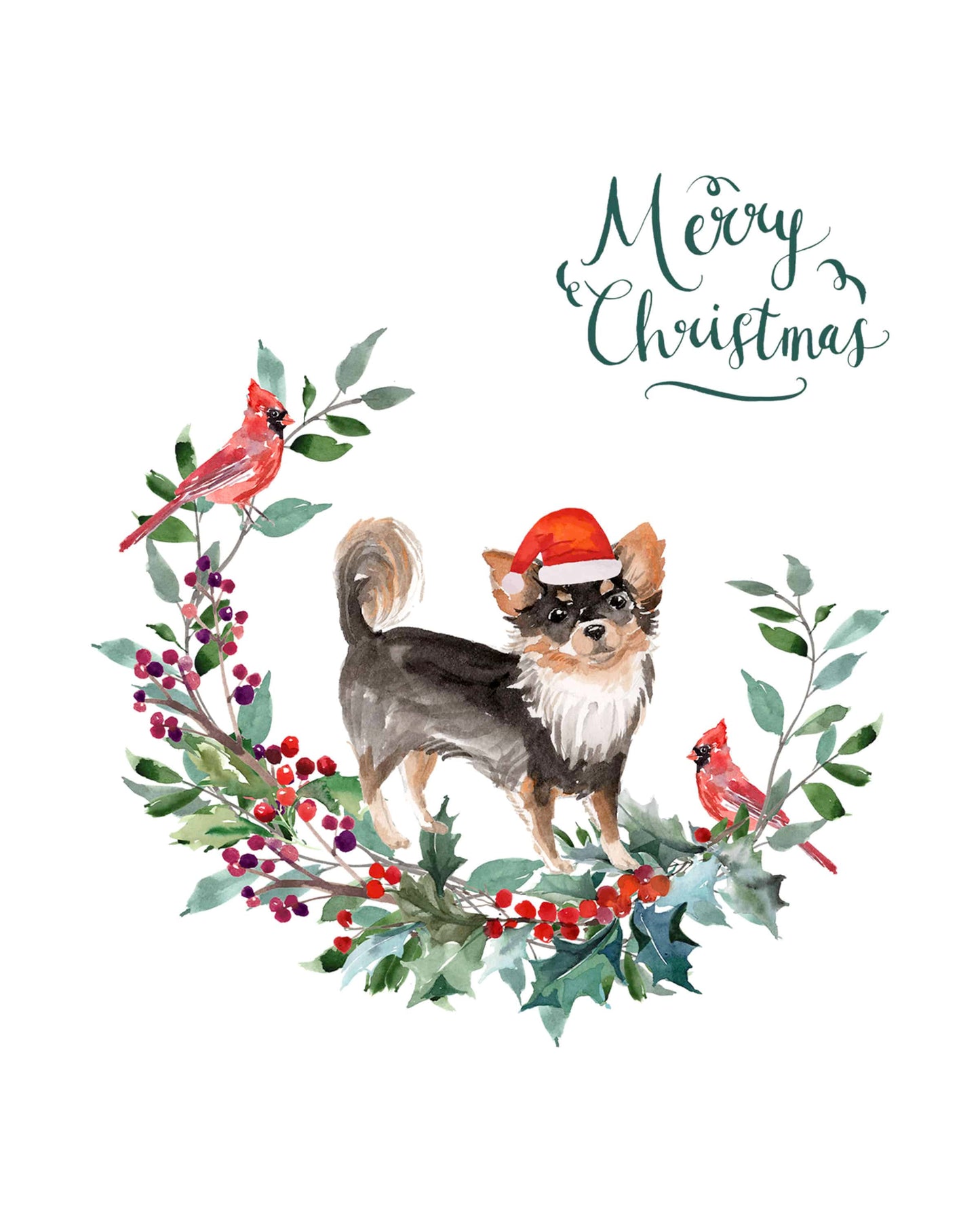 Long Haired Chihuahua Dog Christmas Card