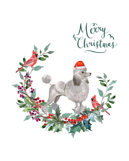 Grey Poodle Dog Christmas Card