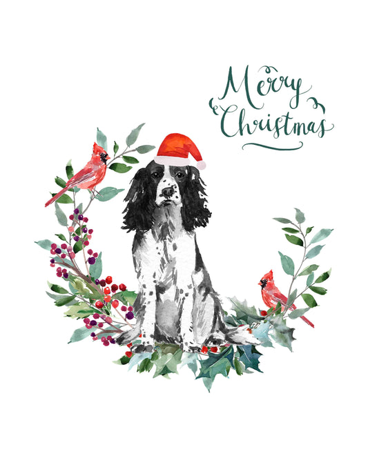 English Sprocker Spaniel Black & White Dog Christmas Card