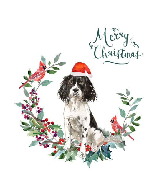 English Springer Spaniel Black & White Dog Christmas Card