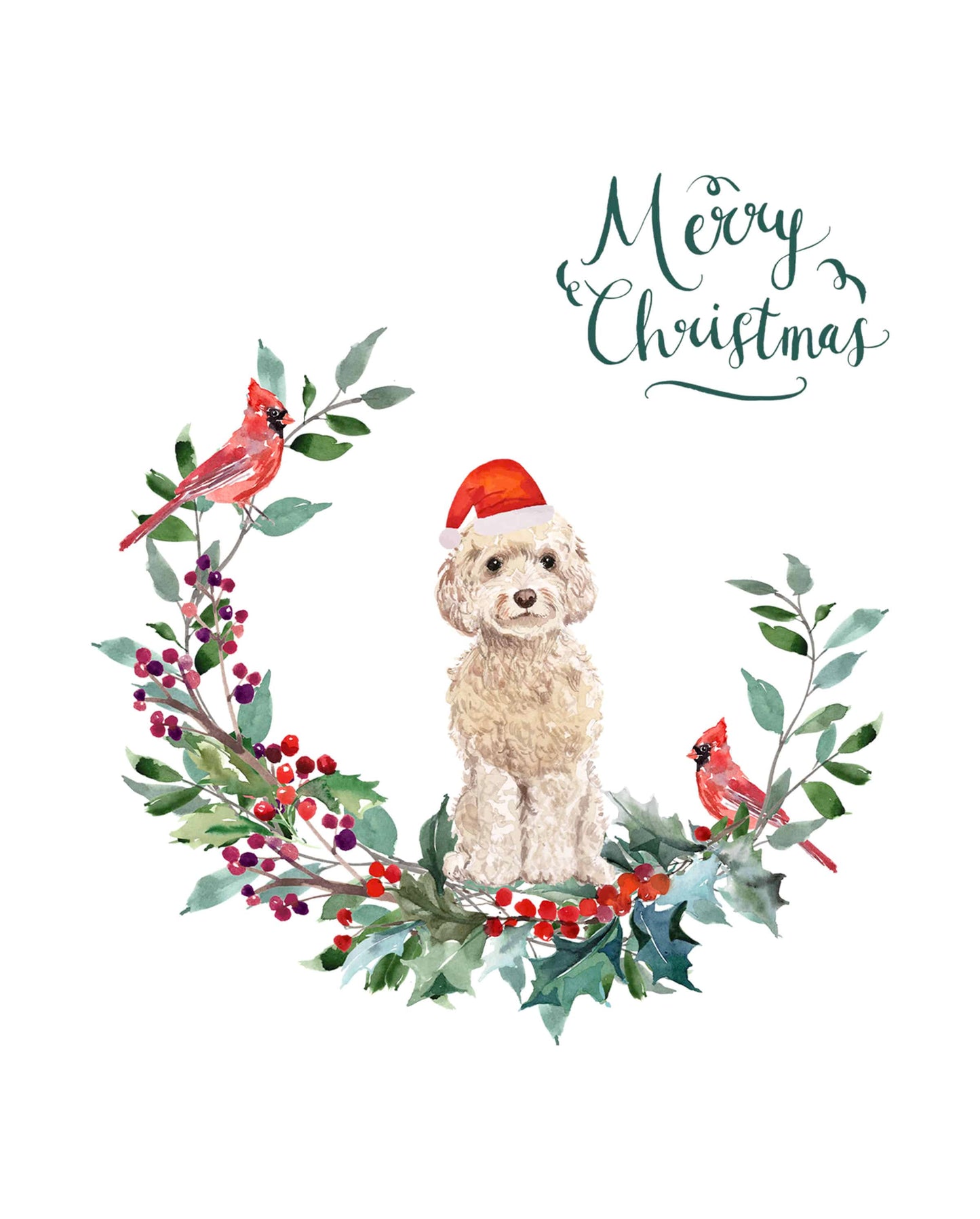 Champagne Cockapoo Dog Christmas Card