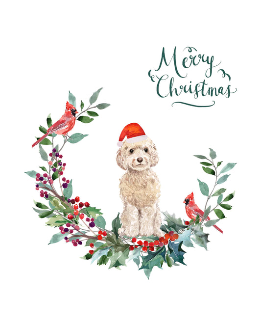 Champagne Cockapoo Dog Christmas Card