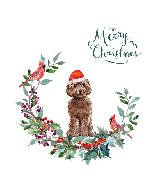 Brown Cockapoo Dog Christmas Card