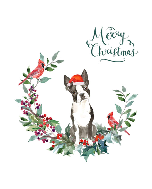 Boston Terrier Dog Christmas Card