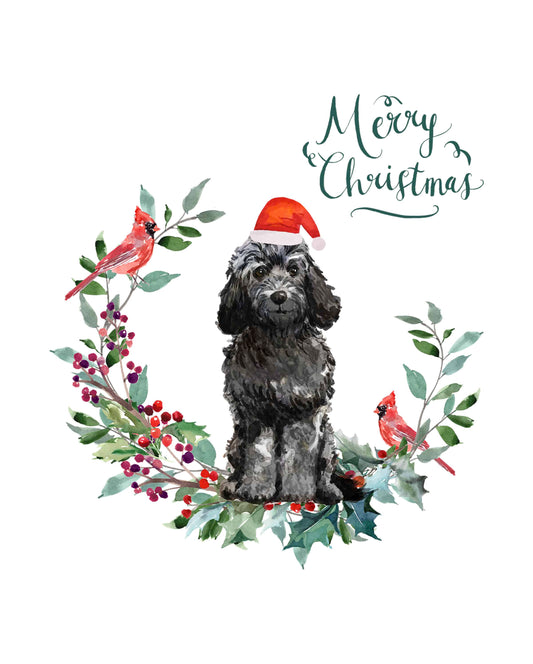 Black Cockapoo Dog Christmas Card