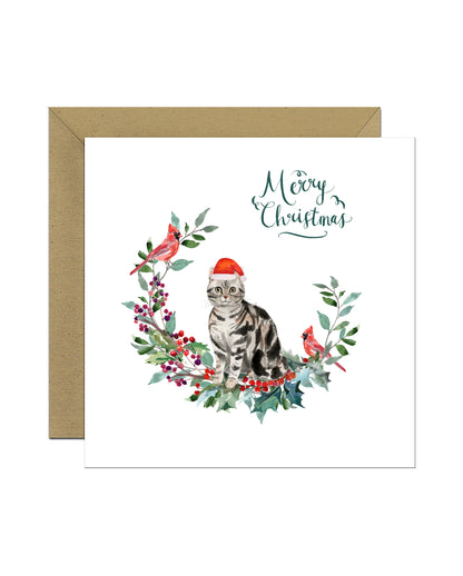 American Shorthair Silver Cat Christmas Card