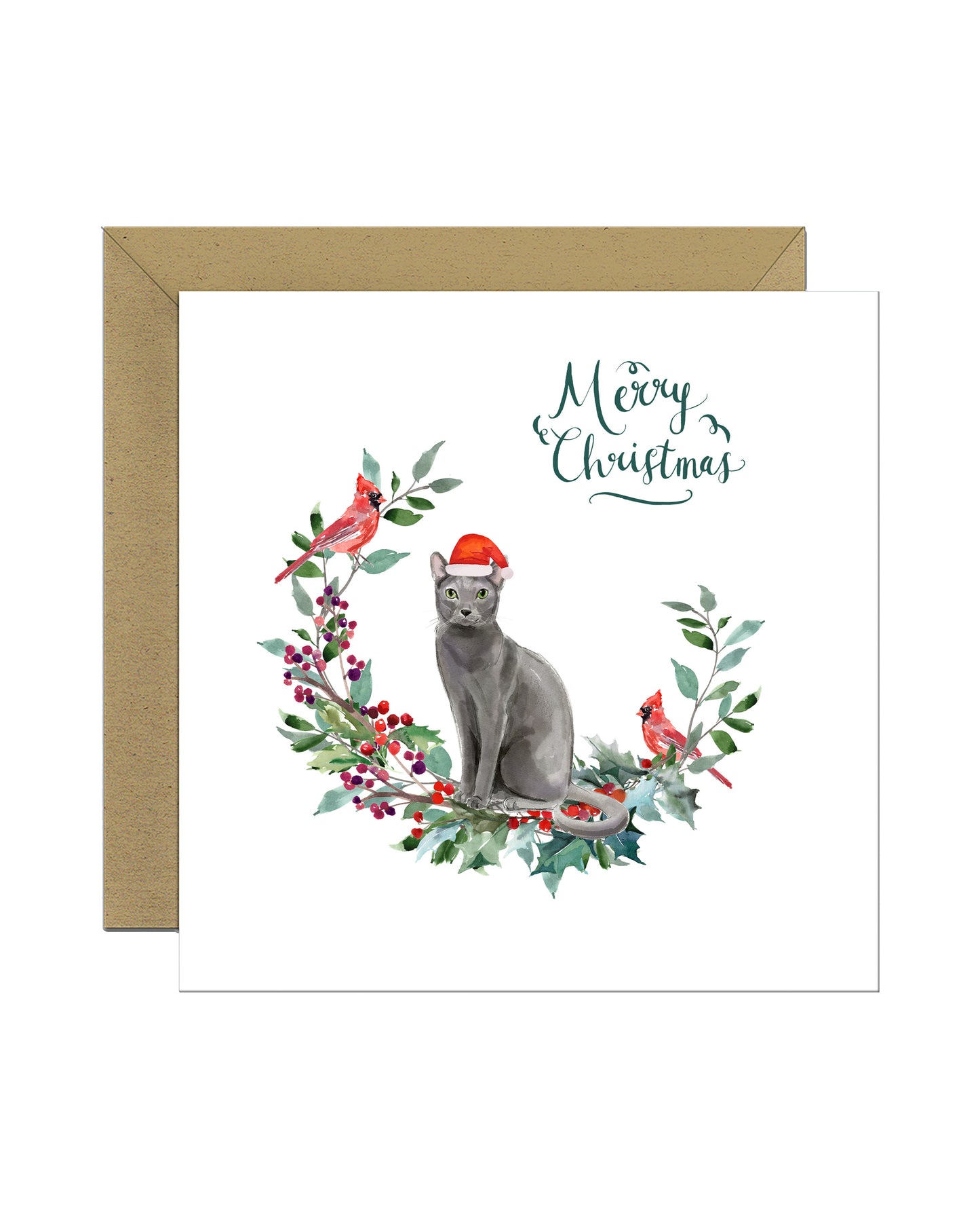 Blue Russian Cat Christmas Card