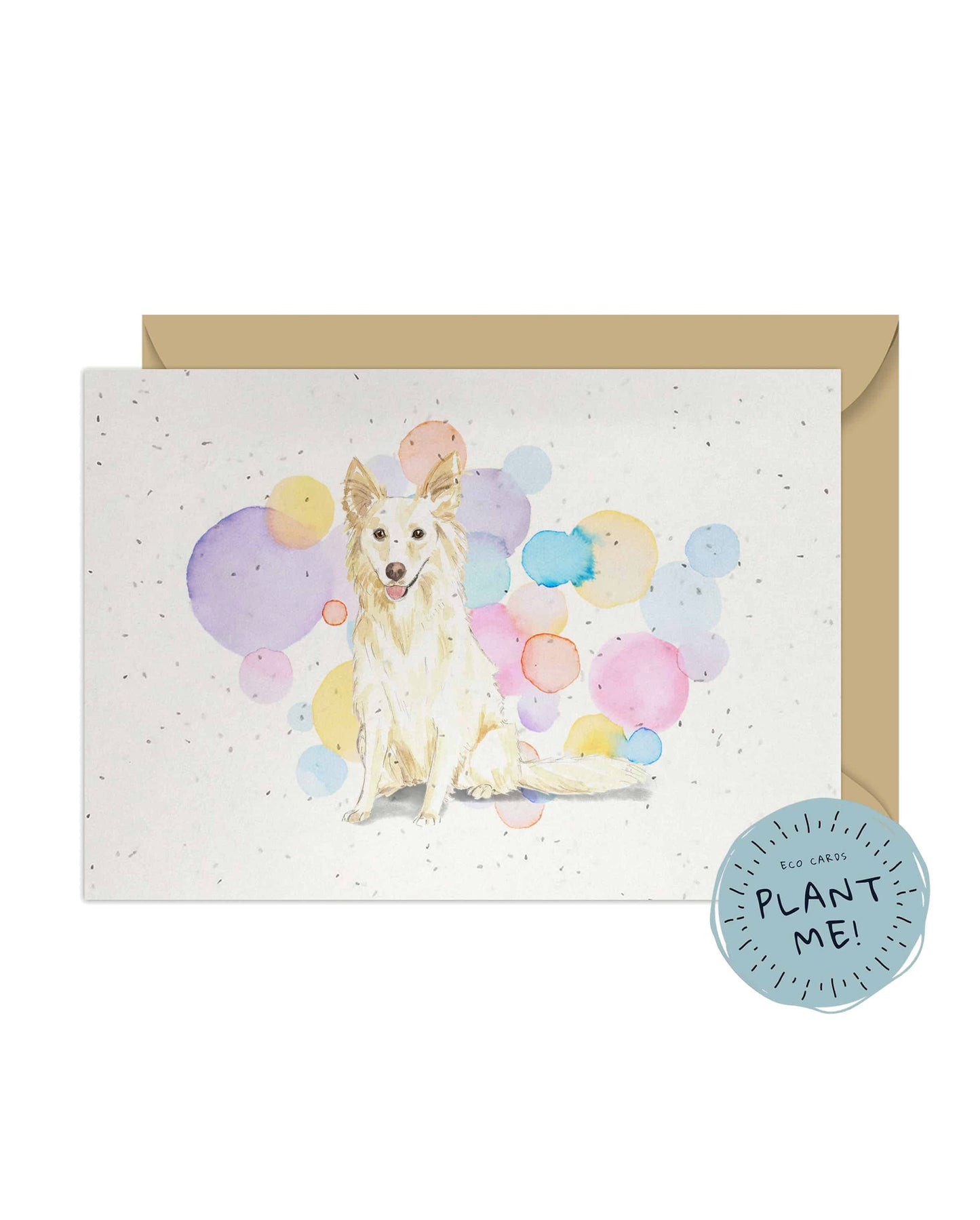 White Collie Dog Splash Card