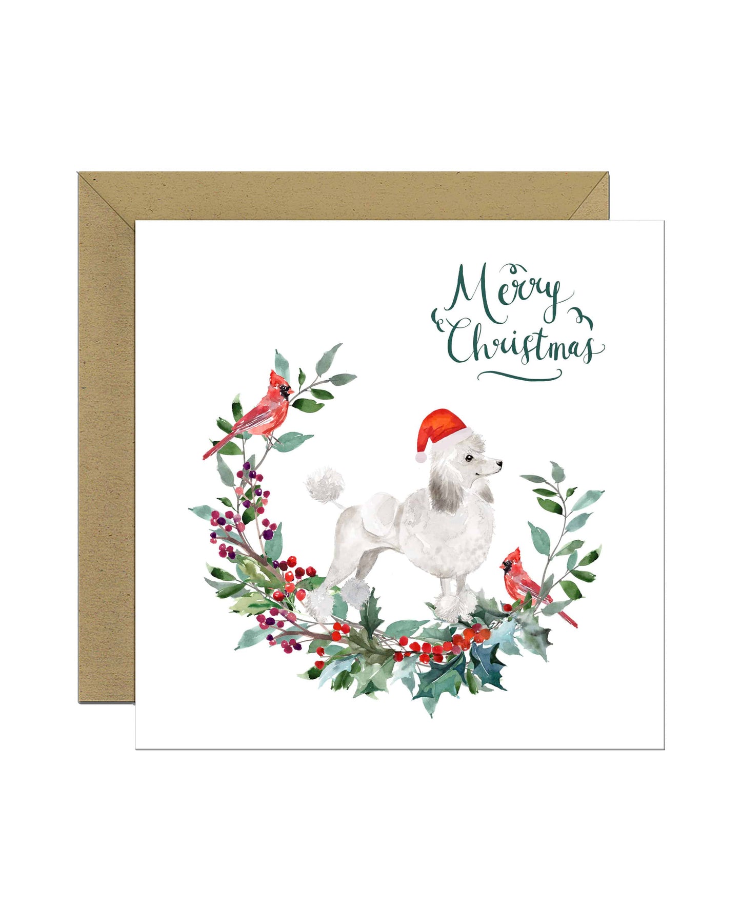 White Poodle Dog Christmas Card