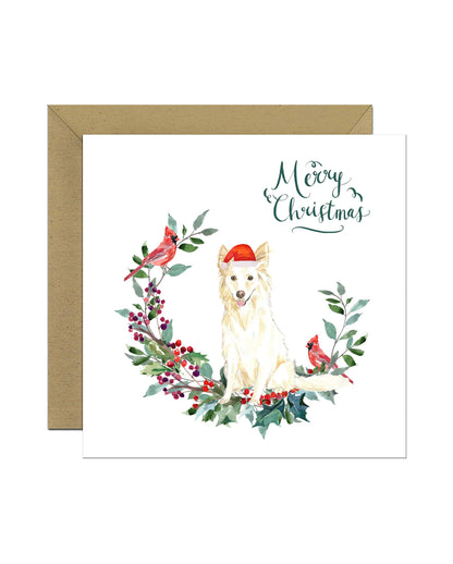 White Collie Dog Christmas Card