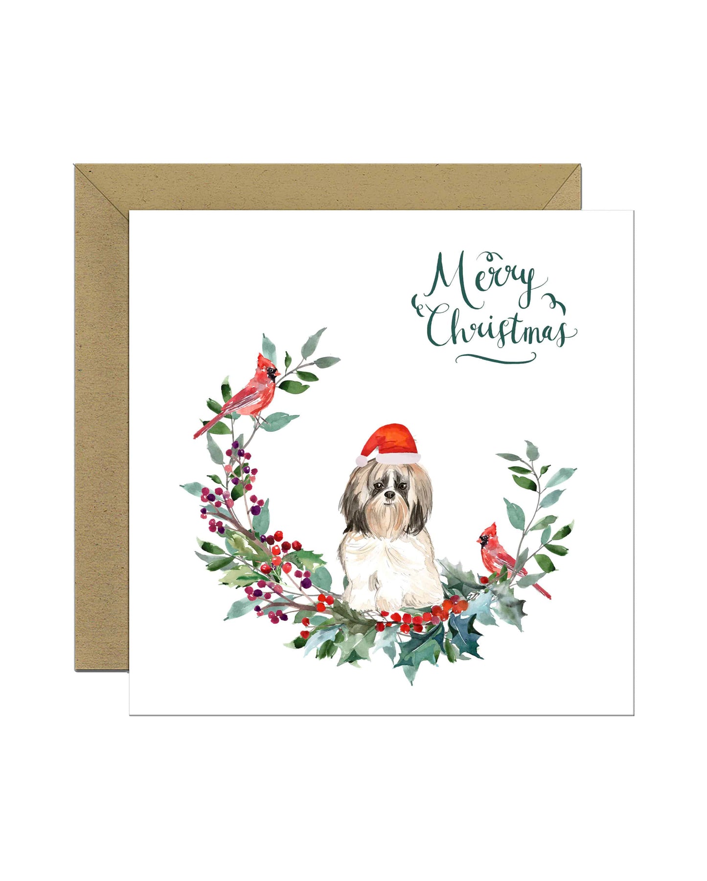 Shih Tzu Long Haired Dog Christmas Card