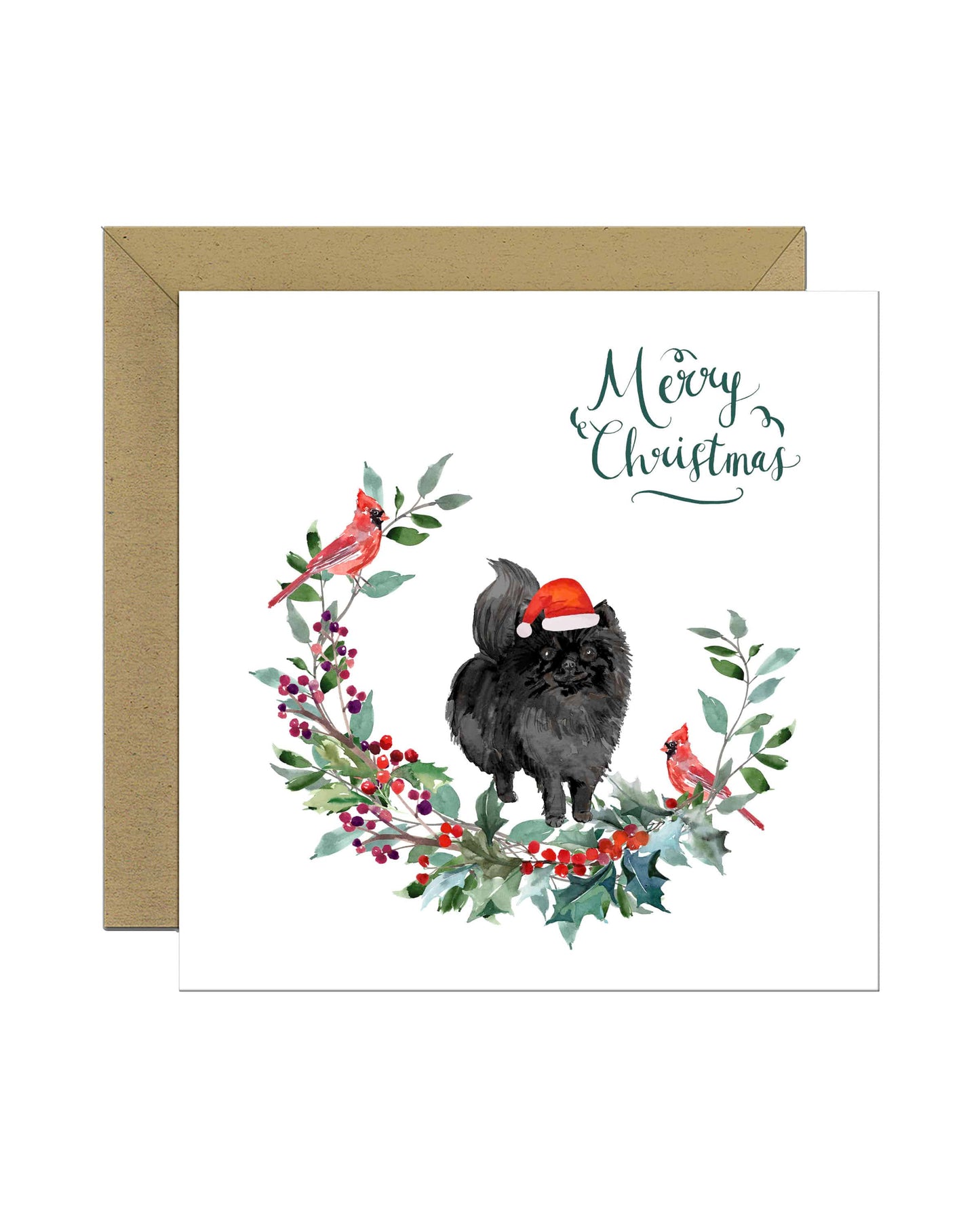 Pomeranian Black Dog Christmas Card