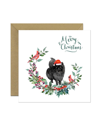 Pomeranian Black Dog Christmas Card