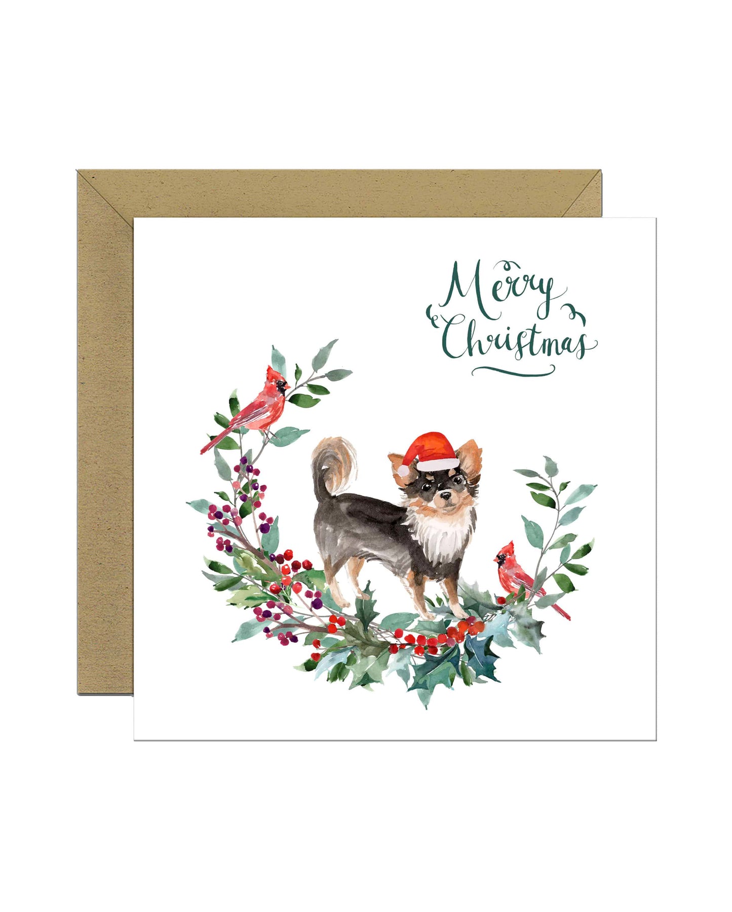 Long Haired Chihuahua Dog Christmas Card