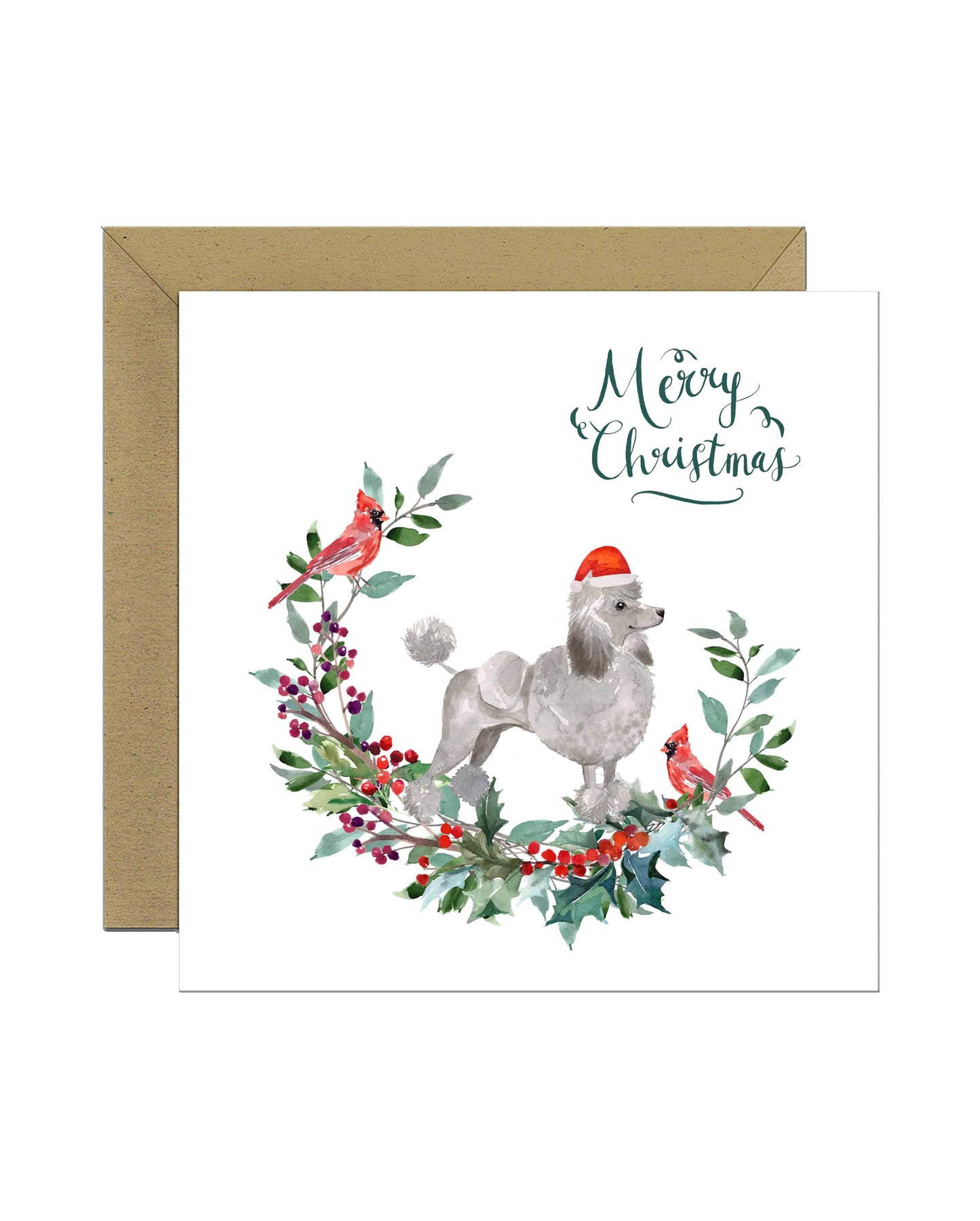 Grey Poodle Dog Christmas Card