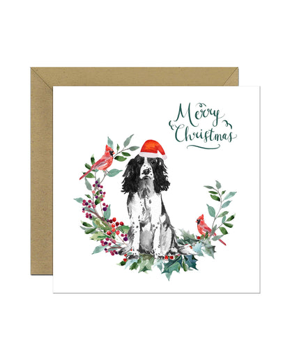 English Sprocker Spaniel Black & White Dog Christmas Card