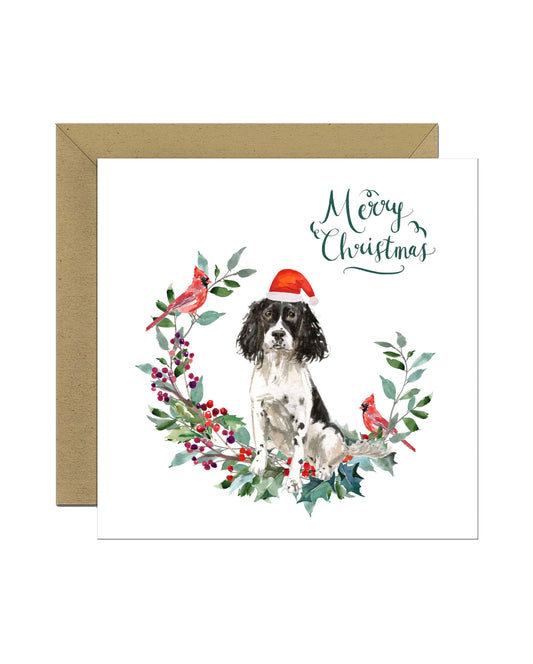 English Springer Spaniel Black & White Dog Christmas Card