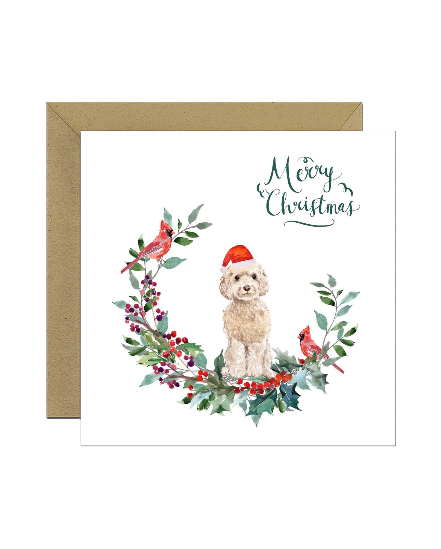 Champagne Cockapoo Dog Christmas Card