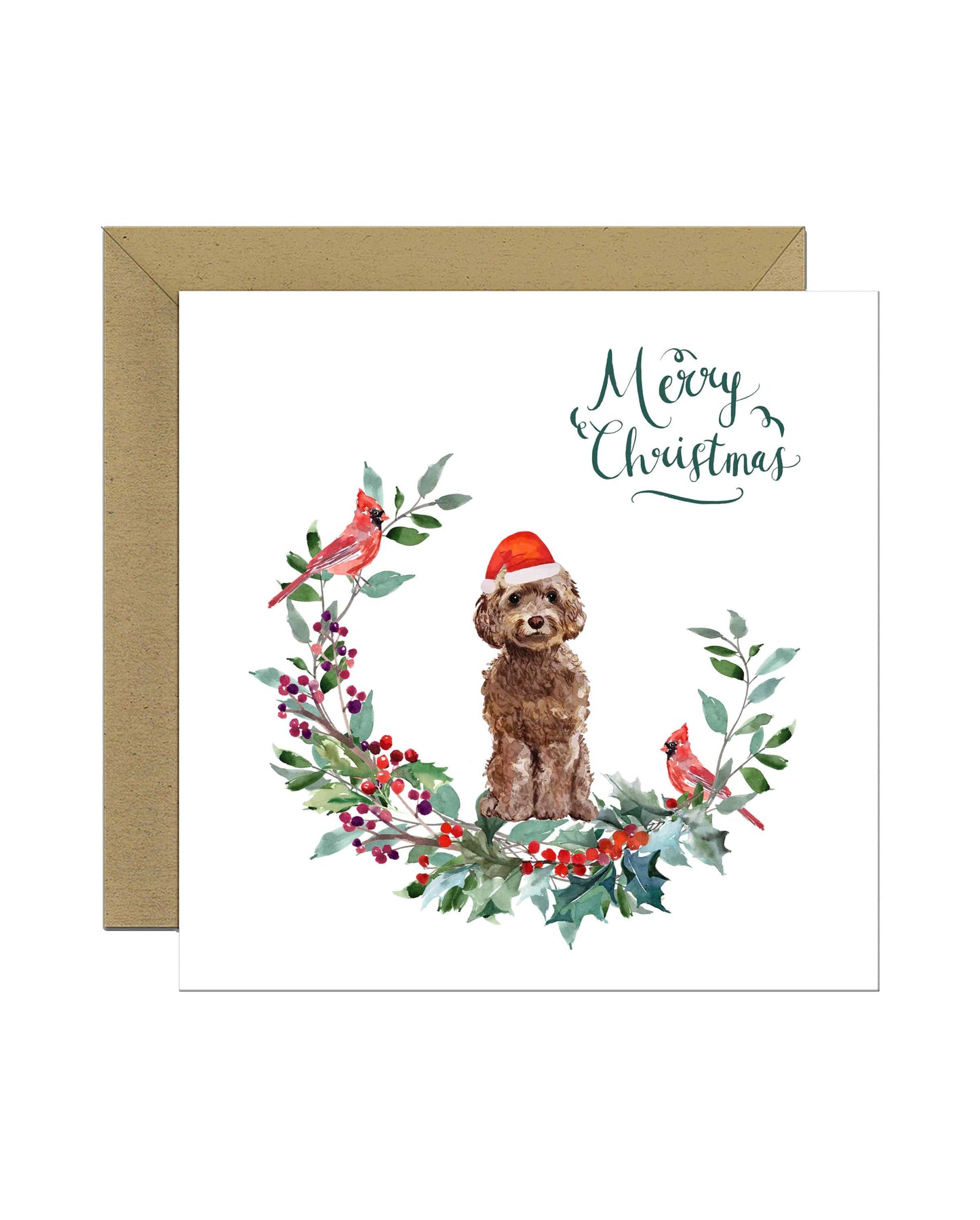 Brown Cockapoo Dog Christmas Card