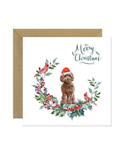 Brown Cockapoo Dog Christmas Card